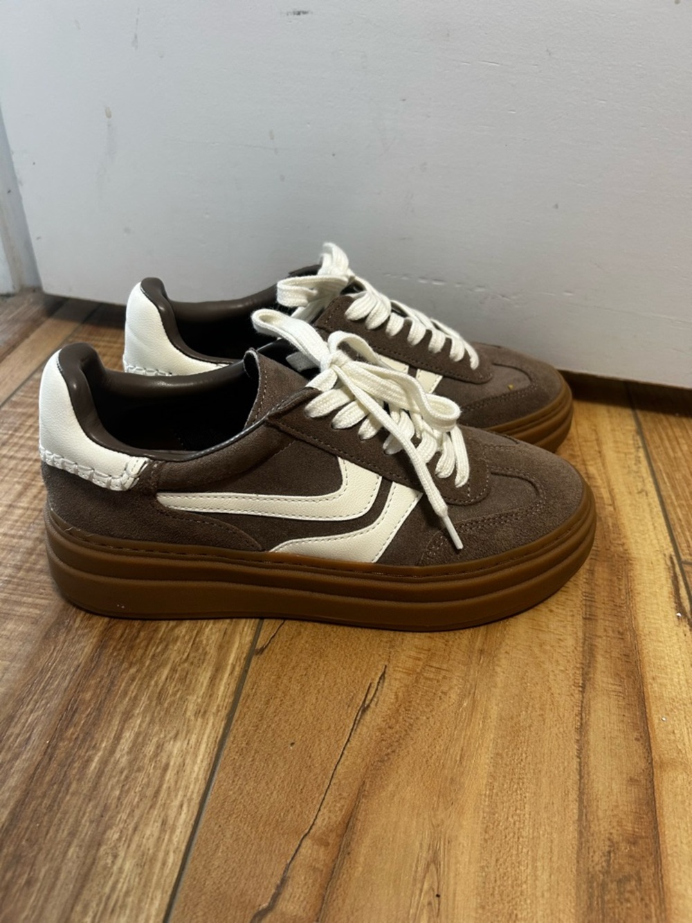 Steve Madden Brown and White Platform Sneakers